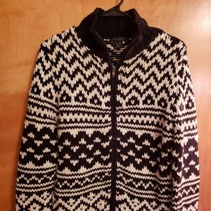 The Limited Black/Cream hand knit zip up sweater